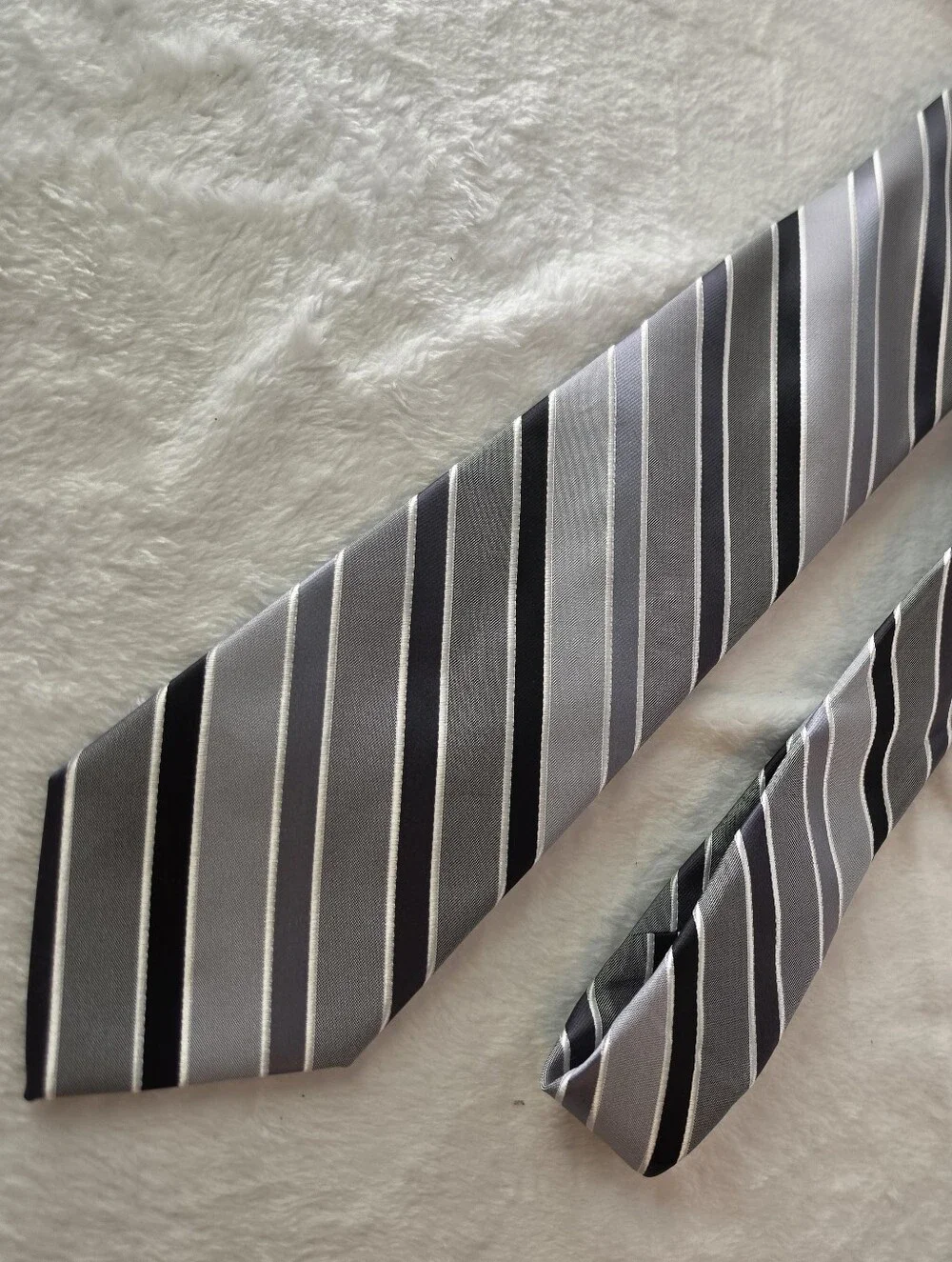 Mens Necktie Stafford Grey and Black Striped Tie